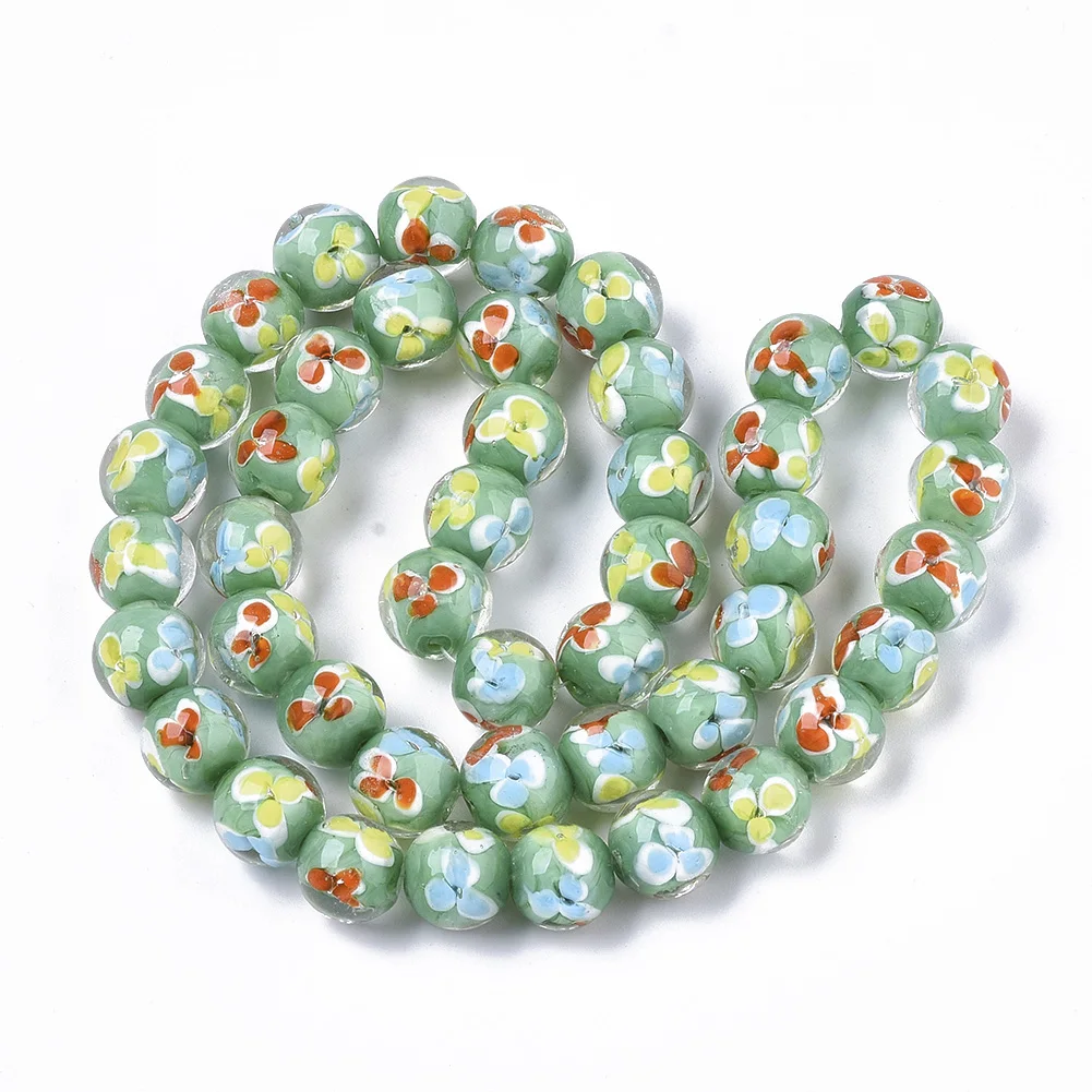 45pcs/Strand 12mm Colorful Inner Flower Round Handmade Lampwork Bead Strand Loose Beads for Bracelet Necklace DIY Jewelry Making