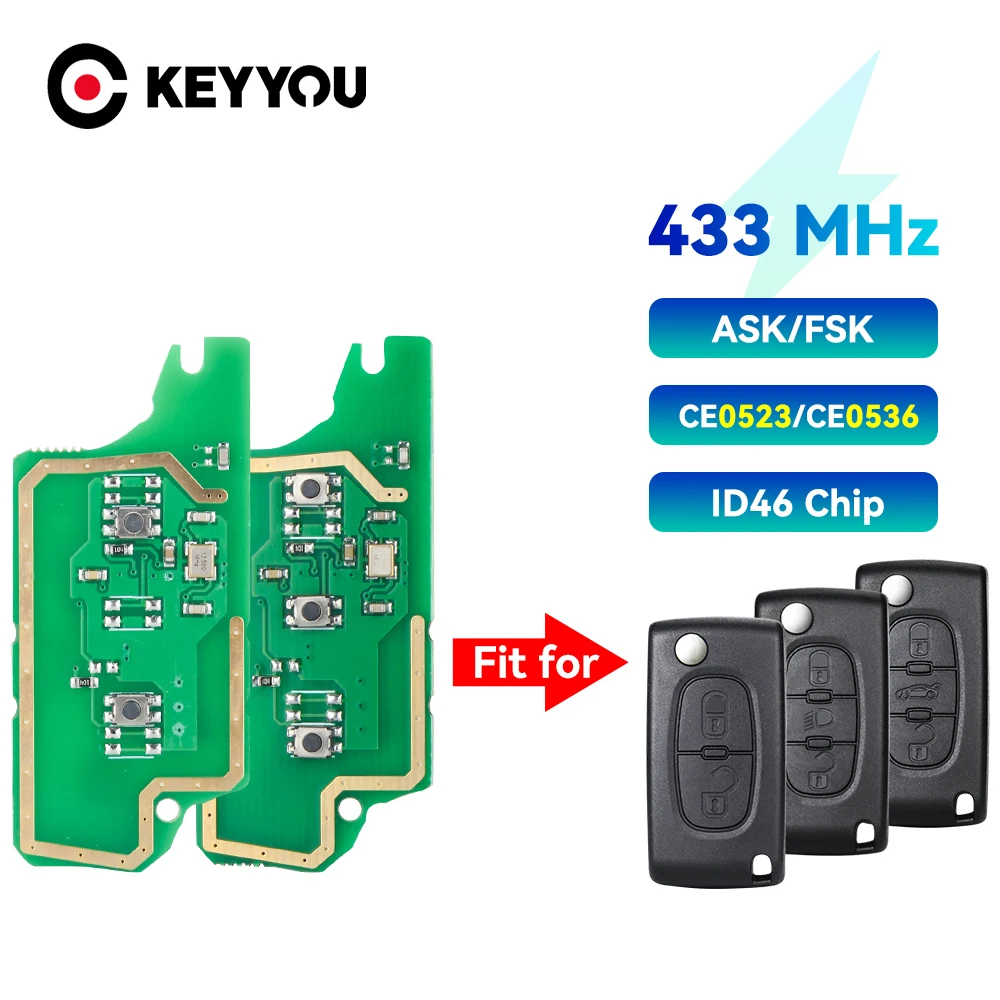 KEYYOU รีโมทกุญแจรถแผงวงจร 2/3 ปุ่มถาม FSK Fob สําหรับ Peugeot 407 407 307 308 607 สําหรับ Citroen C2 C3 C4 C5 CE0536 CE0523