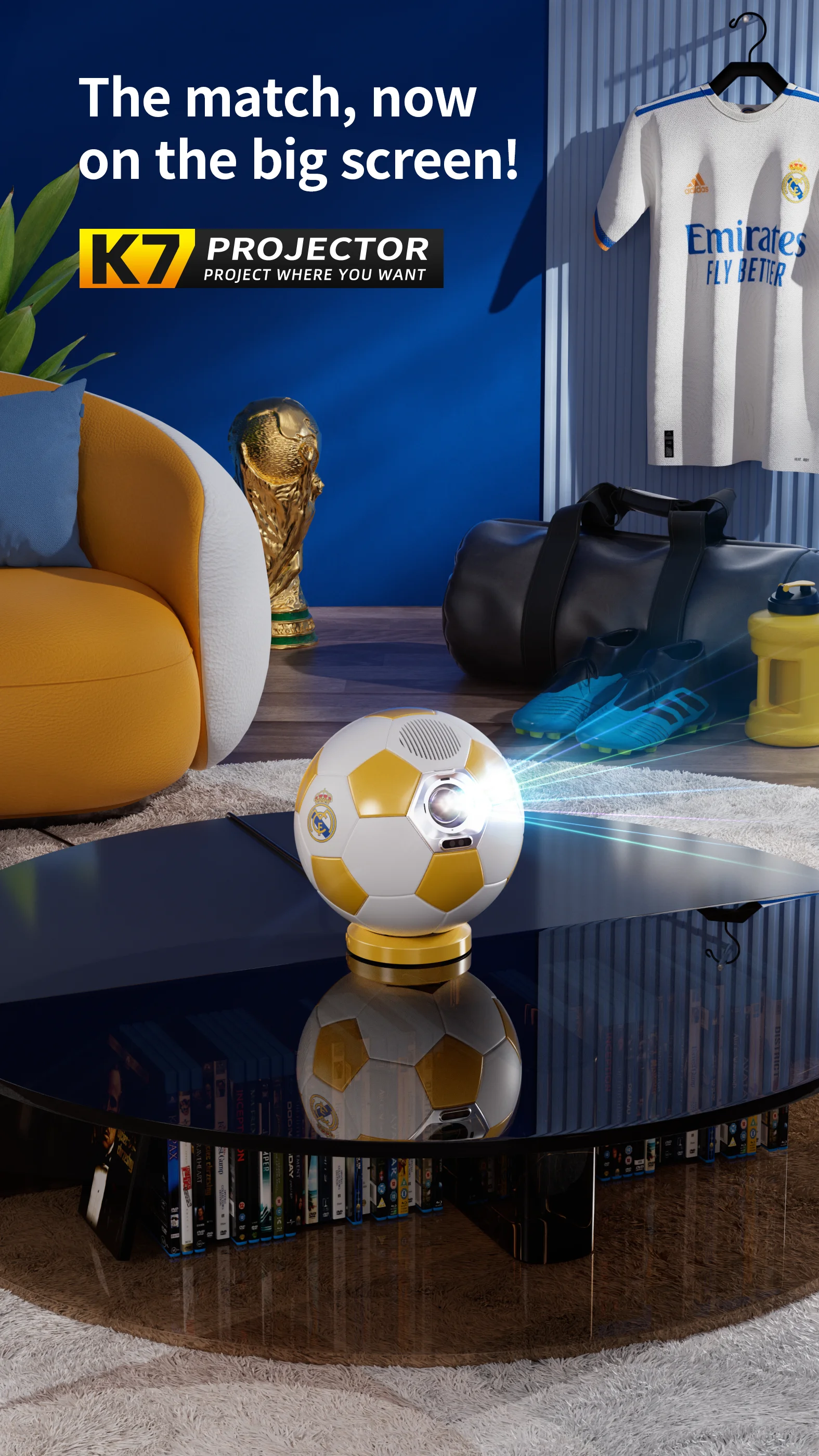 1080P Projector Portable WiFi6 Bluetooth Rotatable Ceiling Projector for Bedroom