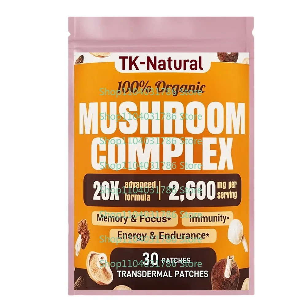 30 Patches Mushroom Complex Transdermal Patches with Lion's Mane, Reishi, Turkey Tail, Cordyceps, for Focus, Brian, Memory