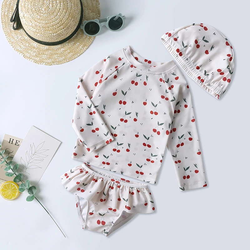 Kids Swimming Suit Girls Cute Swimwear Children Swim Suit Long Sleeve Toddler Swimsuits Kids Swimwear with Hat - 4