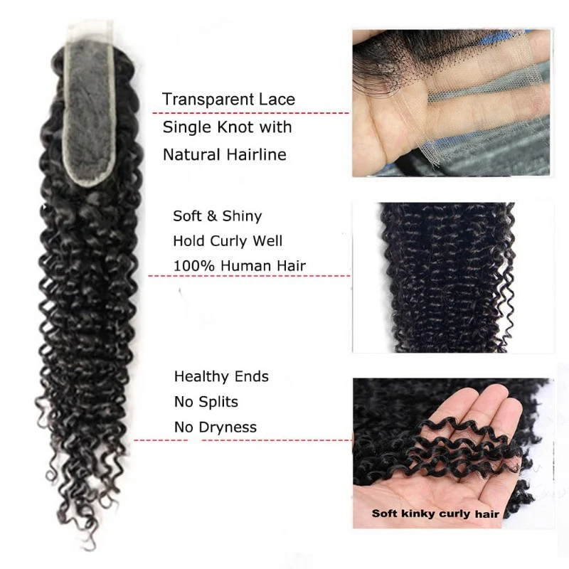 Kinky Curly 2x6 Lace Closure Human Hair For Black Women Brazilian Remy Hair Kinky Curly Transparent Lace Closure Soft and Silky