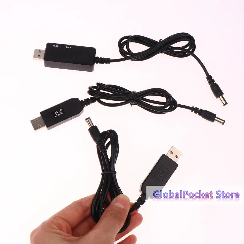 1세트 DC 5V를 12V로 변환하는 USB 케이블 부스트 컨버터 스텝업 코드, 와이파이 공유기/모뎀/팬용 5.5*2.1mm WiFi-보조배터리 케이블 커넥터