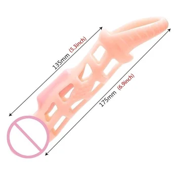 Soft Vibrating Penis Sleeve Men Penis Extender Enlarger 20mm Solid Glans with Cock and Ball Harness 3