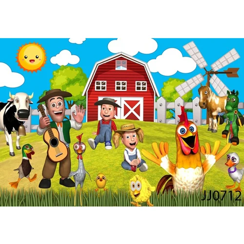 사용자 정의 La Granja De Zenon 배경 어린이 첫 번째 생일 사진 스튜디오 녹색 잔디 농장 헛간 동물 트랙터 사진 배경 6
