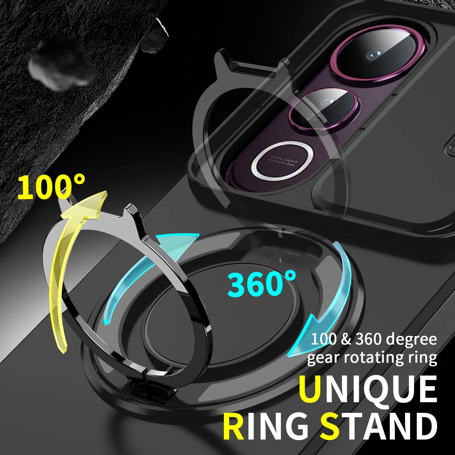 Slide Lens Protect Armor Phone Case with Car Magnetic Ring Holder