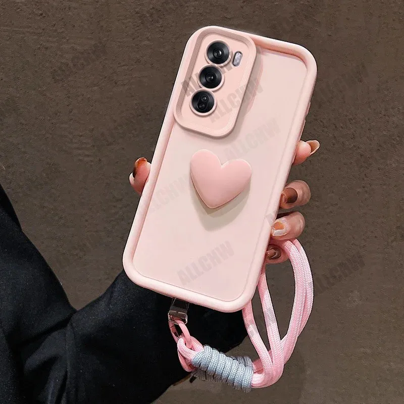 3D Love Heart Strap Shockproof Phone Cover