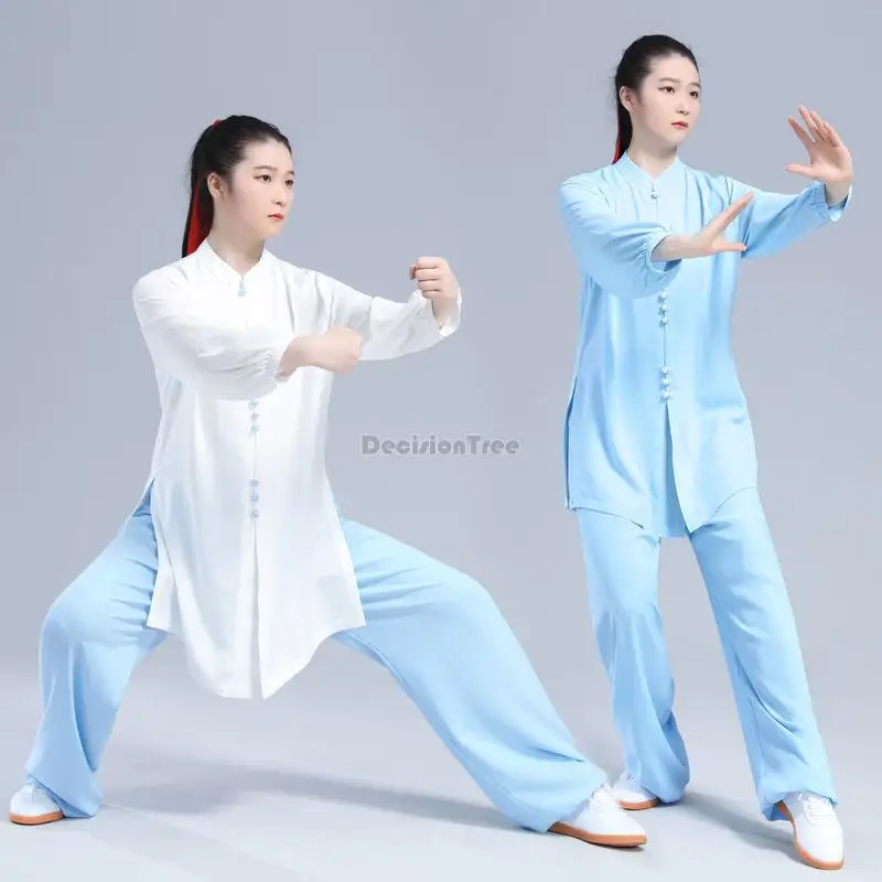 

2023 summer spring new chinese loose flowing yarn tai chi suit men women training martial arts performance tai chi suit set w55