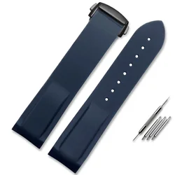 Premium Curved End Rubber Silicone Watch Strap in Blue, Black, and Orange (20mm, 22mm) - 22mm (Blue black clasp)