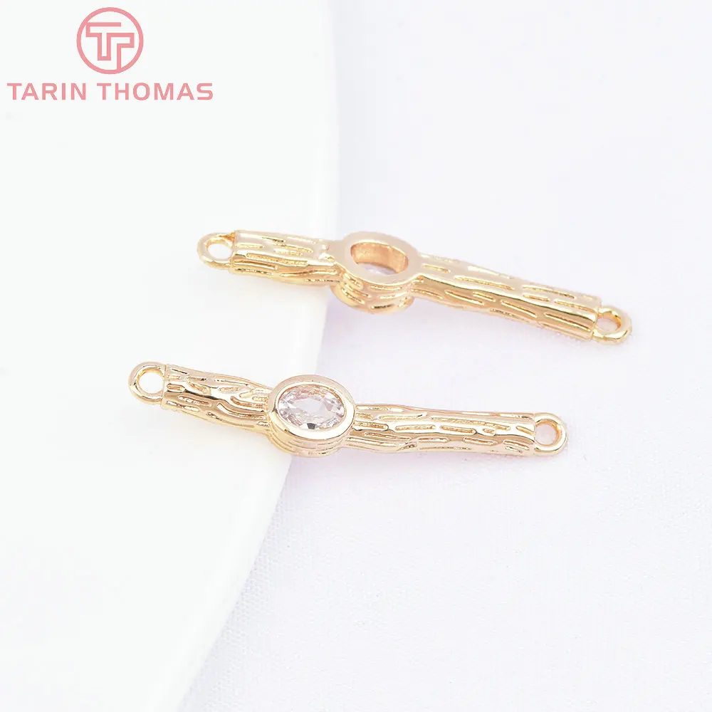 6963) 6PCS 4x22.5MM 24K Gold Color Brass with Zircon Stick