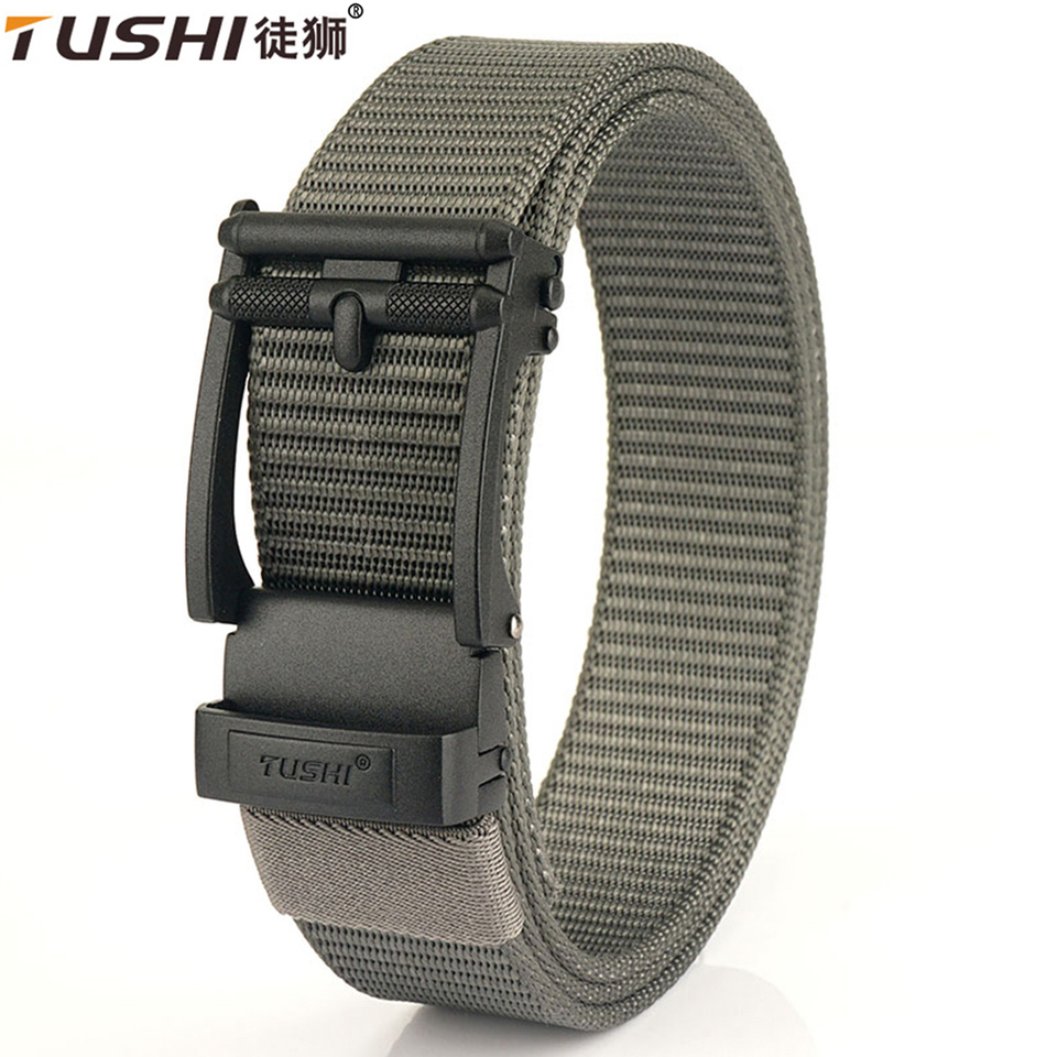 TUSHI Luxury Metal Automatic Buckle Canvas Belt For Men Tough Nylon Waistband Outdoor Jeans Pants Tactical Belt Training Hunting