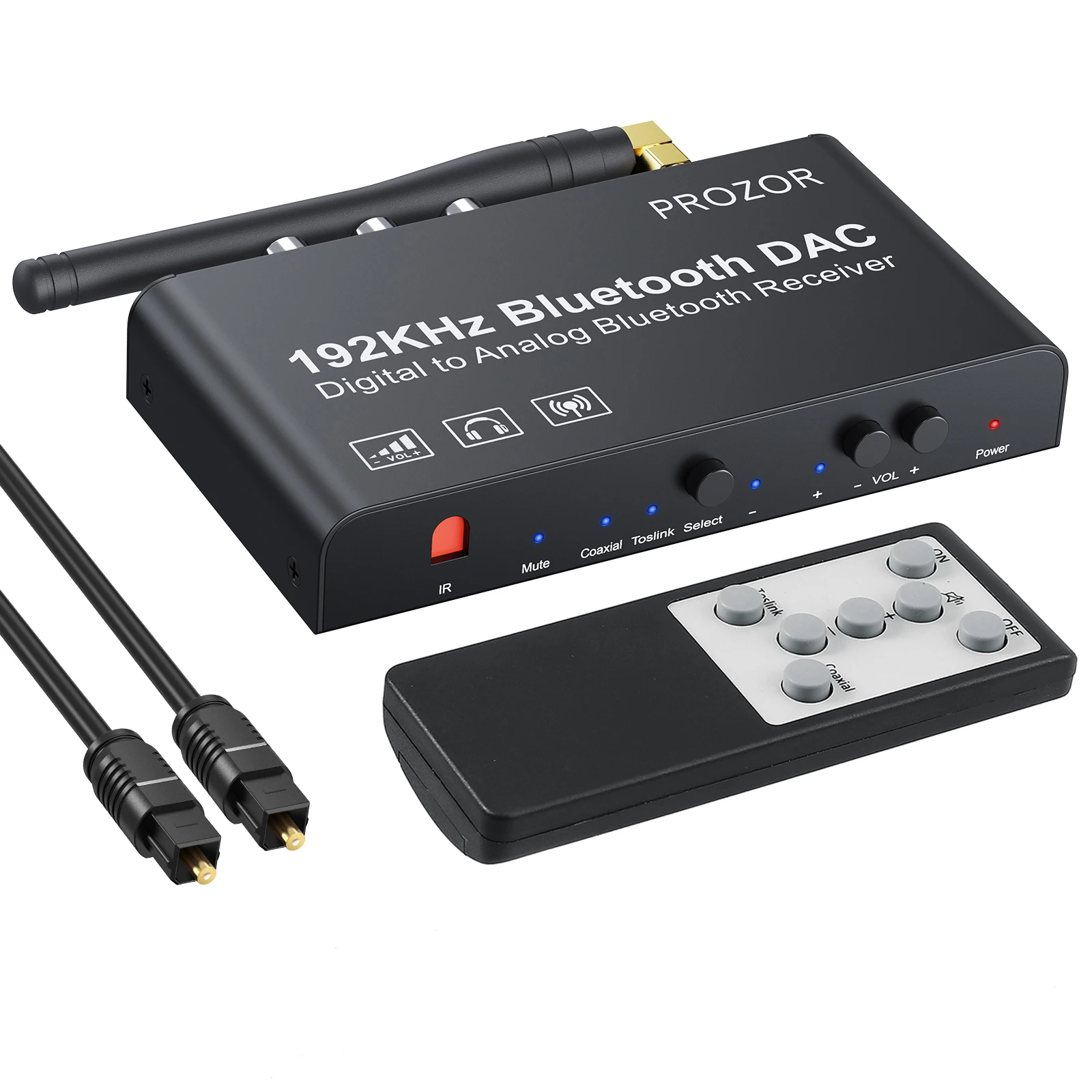 PROZOR DAC Converter Bluetooth Receiver 192kHz Digital Coaxial Toslink to Analog Stereo RCA 3.5mm Audio Adapter Volume Control audio converter adapter