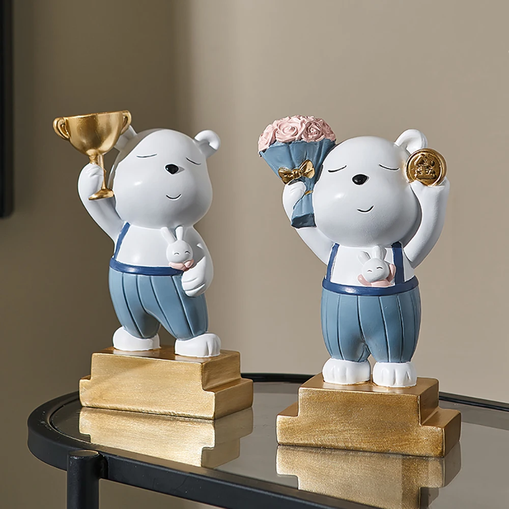 

Cute Accessoires Miniatures Cartoon Bear Ornaments Desk Accessories Resin Figurines Nordic Style Living Room Home Decor Gift