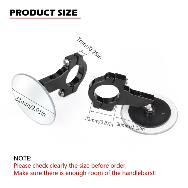 Universal Rearview Mirror Wide Vision Convex Motorcycle Handlebar Mount Rear Side Mirror Blind Spot Rimless 360 Degree Rotation