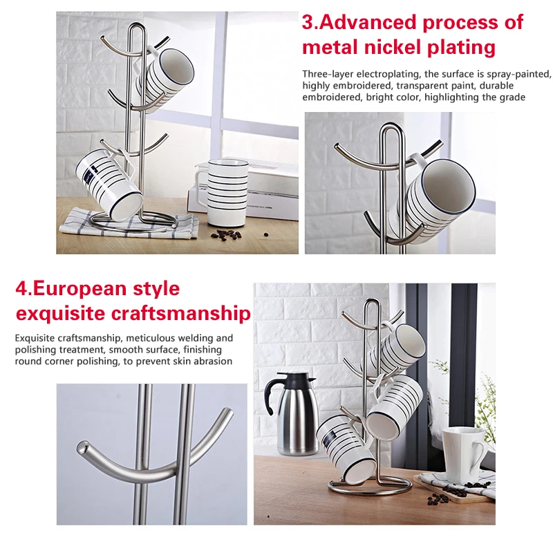 1Pc Practical Desktop Coffee Cup Holder Kitchen Tea Mug Hanging Storage Drain Rack Stand  Glass Home Supplies    3