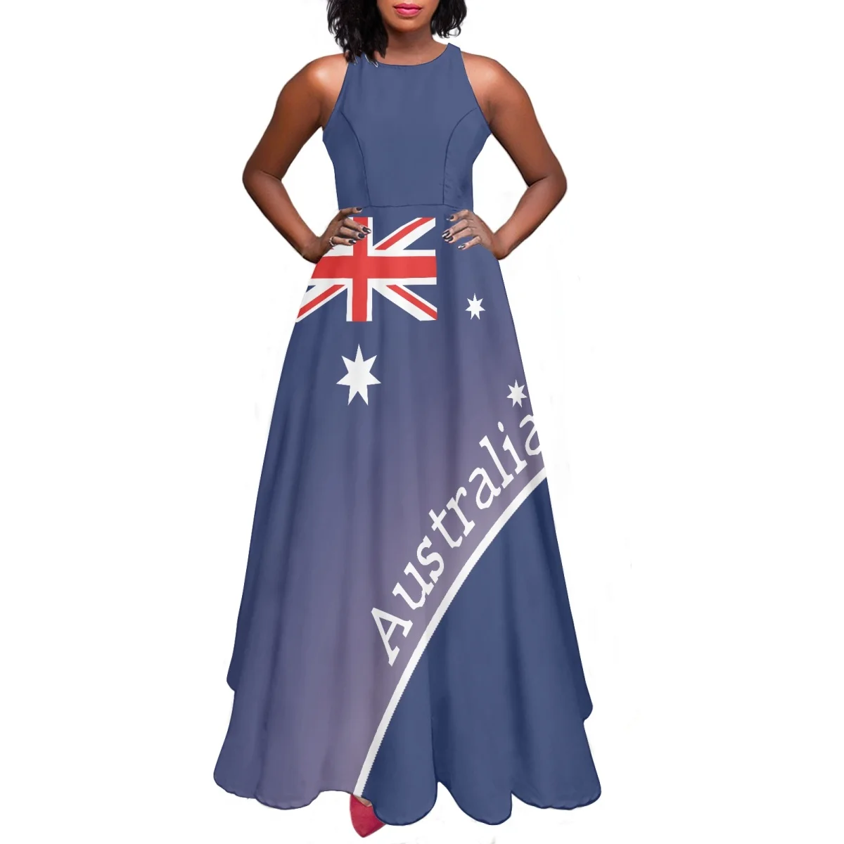 

2023 Women's Sleeveless Dress Australia Flag Design High Waist Midi Dresses for Ladies Swing Floor-Length Dresses for Wedding