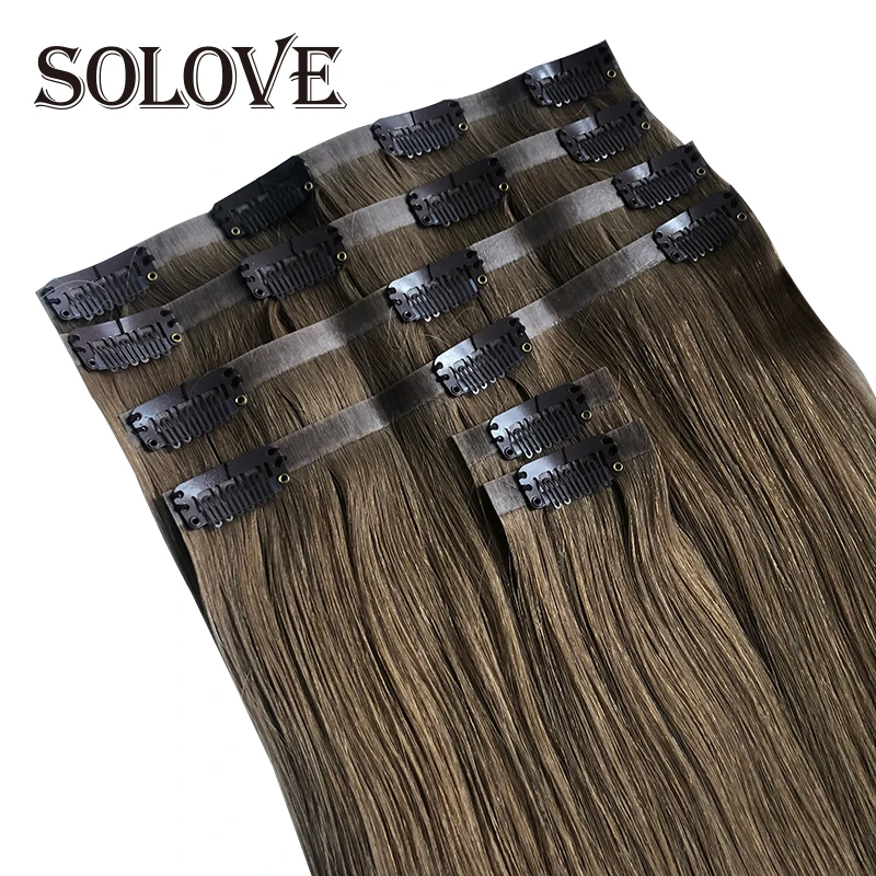 Straight Clip In PU Hair Extensions Real Virgin Human Hair Brazilian Hairpiece 6pc/set Seamless Full Head 10-30" Natural Color hair extensions
