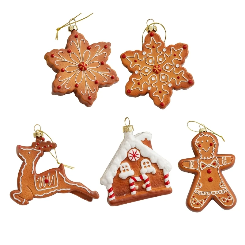 W3JA Gingerbread Man House Christmas Ornament Resin Hanging Pendant XmasDecor Snow