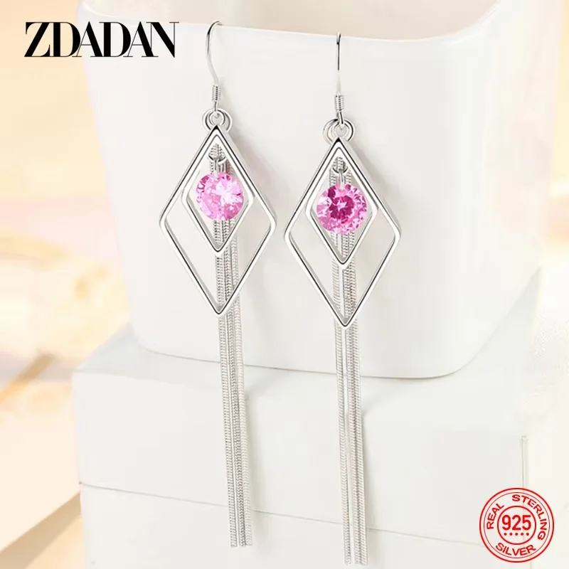 ZDADAN 925 Sterling Silber lange Quasten-Ohrringe für Damen, modischer Hochzeitsschmuck, Geschenk – Detail 2