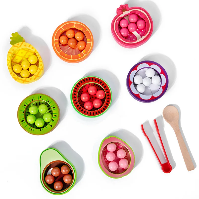 Children Fun Fruit Counting Color Classification Cup Early Education Bead Clip Game Exercise Fine Motor Educational Toys