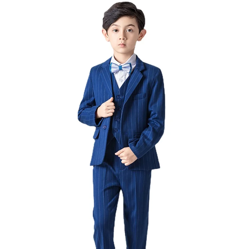 

Children's dress suit jacket sets boys piano performance suit sets 5 pieces for boys British striped blazer size 100-170
