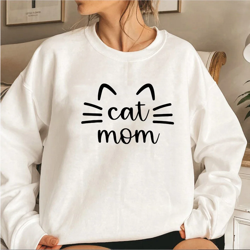 고양이 엄마 맨투맨 고양이 엄마 운동복, 고양이 엄마 선물, 여성 그래픽 후드, 긴팔 크루넥 풀오버, 여성 스트리트웨어 탑
