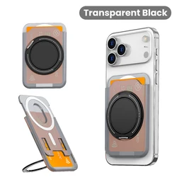 Magnetic Colorful 360° Adjustable Foldable Phone Stand & Card Holder (Transparent Black)