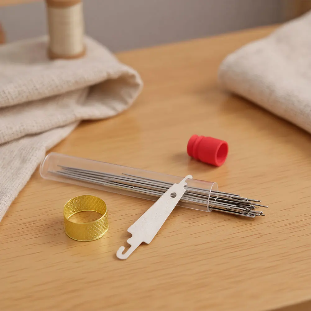 Large Eye Sew Needle Set with Thread Big Nose Steel Needle Kit Reusable DIY Basic Sewing Set for Craft & Sewing Production