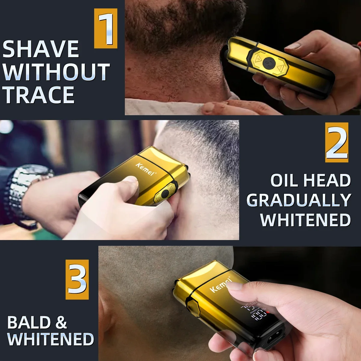Kemei 75 RPM Electric Shaver Professional Hair Razor Rechargeable Beard Trimmer Shaving Cutting Machine For Men_voghion.com