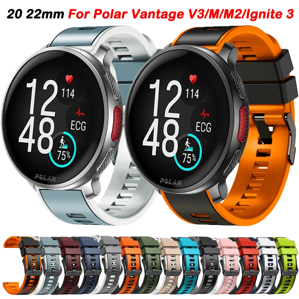 

Silicone 20 22mm Strap For Polar Vantage V3 M2 M Grit X Pro Titan Sport Wristband For Polar Ignite 3 2 Unite Pacer Pro Bracelet