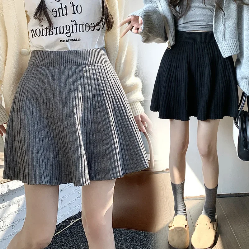 Maternity Knitted Wool Mini Skirt A- Line Autumn Winter Outerwear Versatile Women's Short Skirt Half-length Spring Summer