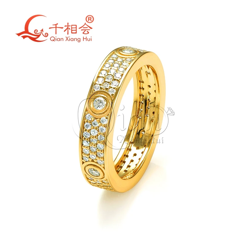 925 silver yellow gold plated ring Classic Love Three Rows Of Luxury Eternity Ladies' Ring D VVS Moissanite Engagement Ring gift wood custom wedding valentine walnut proposal engagement ring holder box packaging earring storage ladies gift bead case