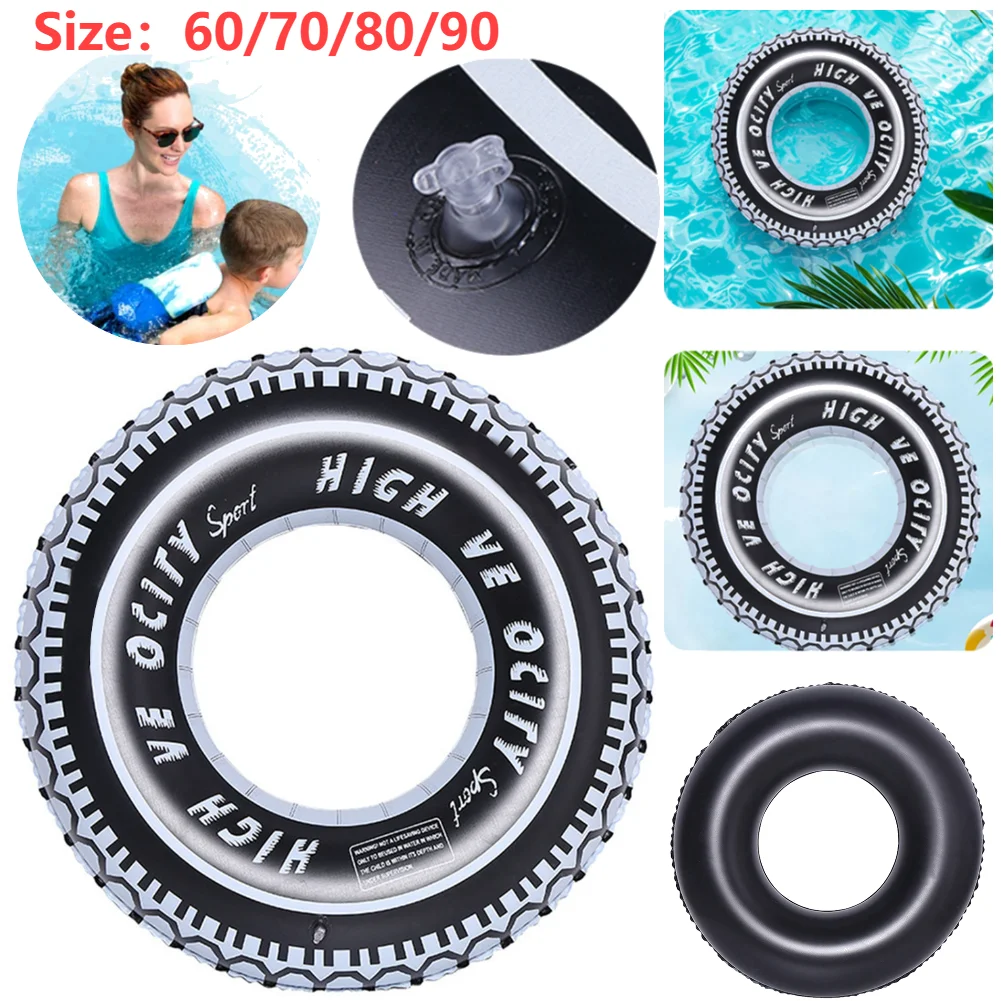 Leakproof Inflatable Swim Ring Tire Pattern Blow Up Swim Tube Swimming Rings Floaties Thickened Pool Rings for Swimming Pool Toy