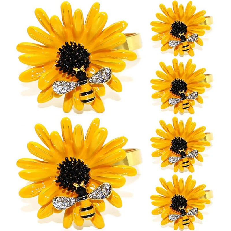 

6PCS Napkin Rings Sunflower Metal Napkin Rings Holder Fall Napkin Rings For Dinner Wedding Christmas Thanksgiving Durable