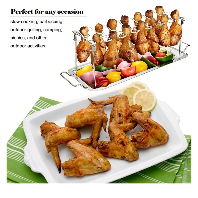 Chicken Leg & Wing Grill Rack – 14-Slot Stainless Steel with Drip Tray ...