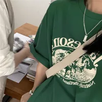 Loose Fit Cotton ort Sve T-irt Women's Sle Korean Printed Casual Summer Top for Students een Color