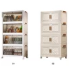 4 Tier Plastic Storage Containers with Doors & Wheels Foldable Organization Folding Storage Boxes for Living Room Bedroom Office 4