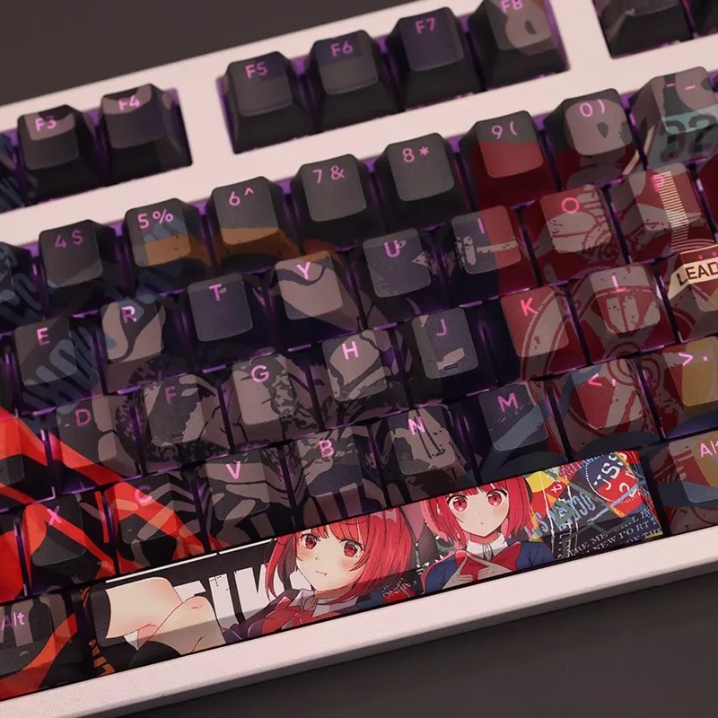 Anime Gaming Keycaps Grupo 108 Chaves Conjunto Oshi no ko Arima Kana Pbt Tintura Subbed Backlit Ansi 61 87 104 108 - Imagem 4