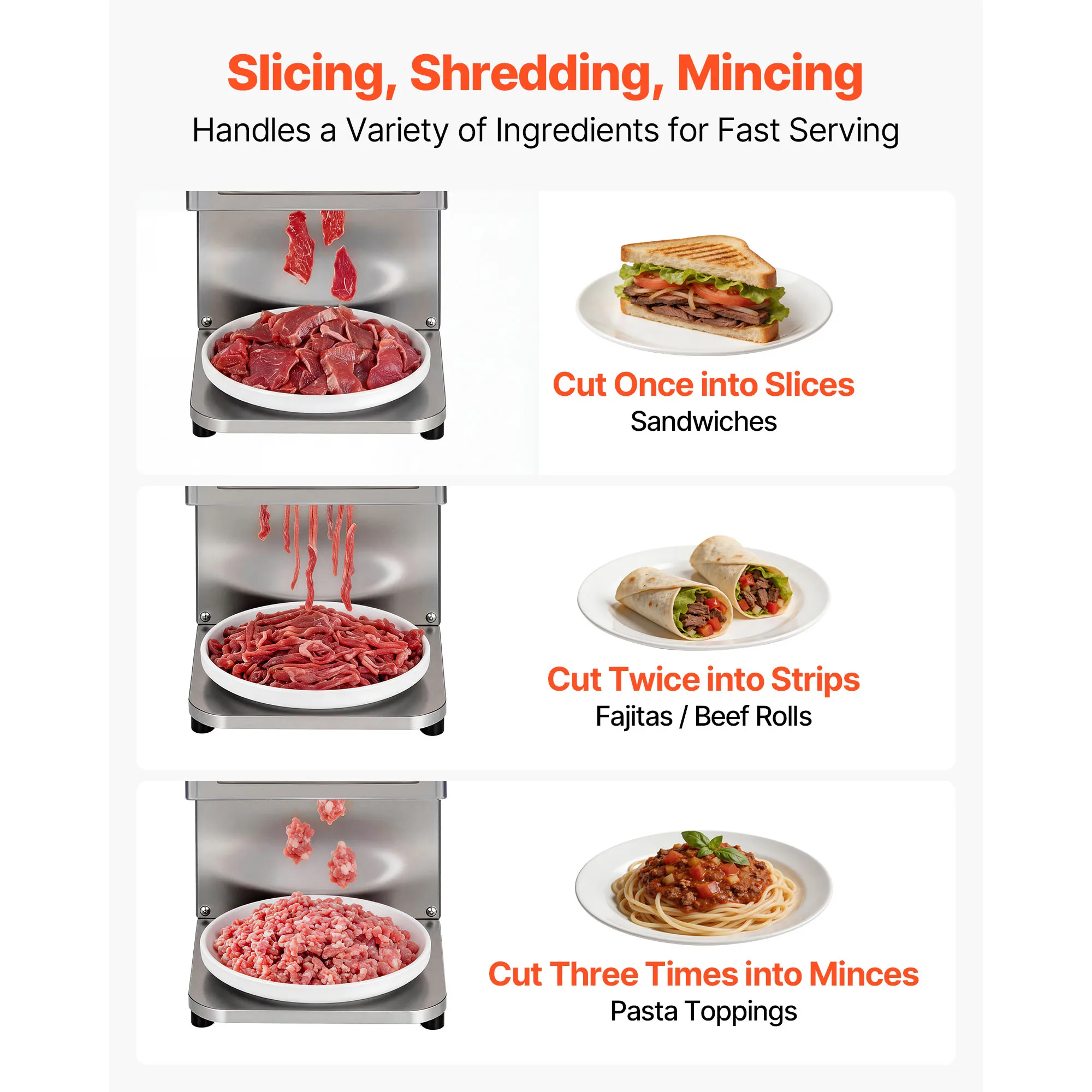 SucceBuy Meat Cutting Machine 850 W Commercial Slicer 5 mm Stainless Steel Blade Shredder for Boneless Meat Vegetables Kitchen 3