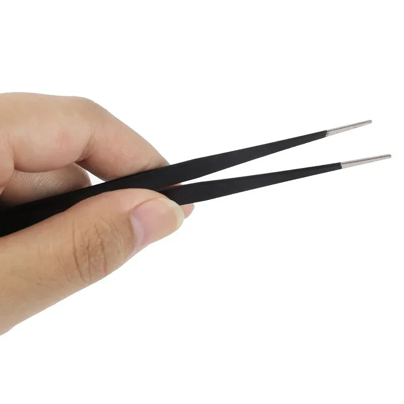 6PCS Stainless Steel Lash Tweezers Black Straight Point Elbow Nail Art Tweezer Makeup Eyelash Extension Applicator Beauty Tools 6