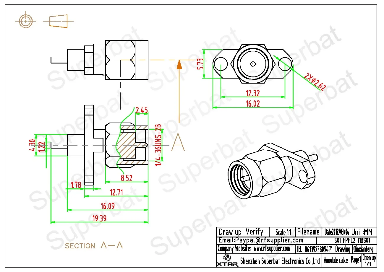 SMA Panel Mount Male RF Coaxial Connectors for Electronic Components