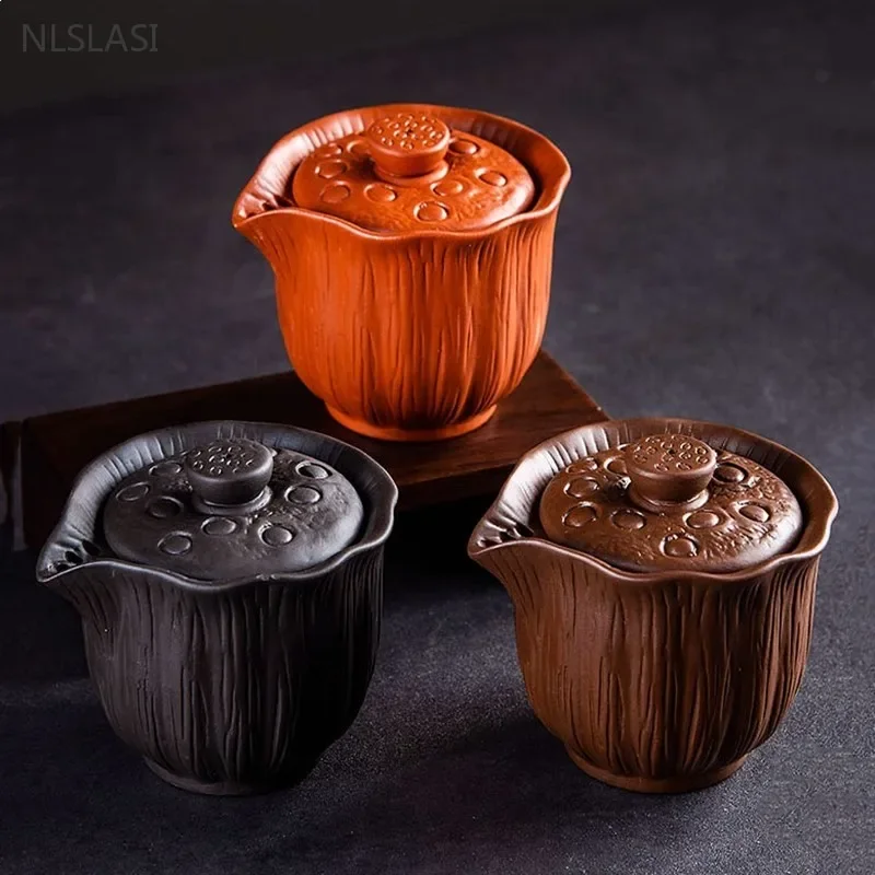 140ml Authentic Purple Clay Teapot Gaiwan Anti-hot Portable Tea Set Handmade Filter Beauty Tea Infuser Ceremony Gifts