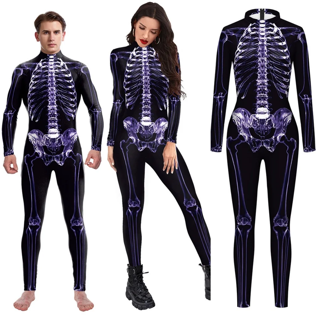 

Women Men Human Body Muscle Skull 3D Printed Jumpsuit Skeleton Halloween Cosplay Costume
