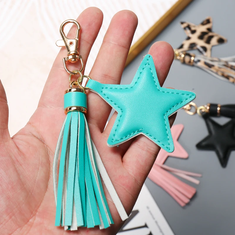 Portachiavi con nappa in pelle PU Sansango per donna ragazza ciondolo stella chiusura a moschettone portachiavi accessori per borse - immagine 2
