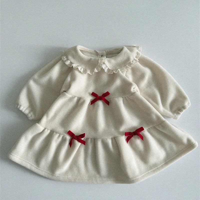 Cute Autumn Kids Dress for Girls with Lace and Bow