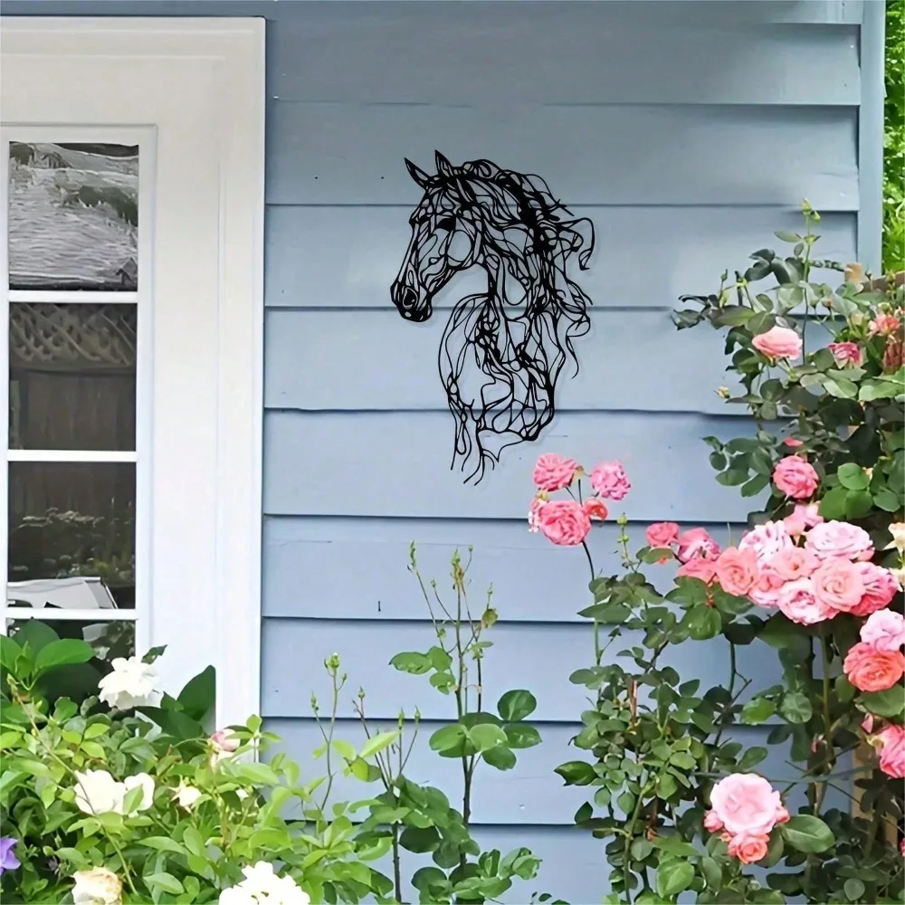 Metal Art Horse Wall Decor, Weather-Resistant Iron Wall Art for Garden, Patio, Indoor, Christmas Gift, Modern Home Decor 4
