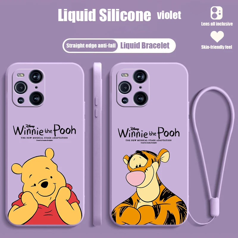 

Disney Pooh Bear Cool For OPPO Find X6 X5 X3 X2 Pro Lite Neo Liquid Rope Silicone TPU Fundas Cover Phone Case