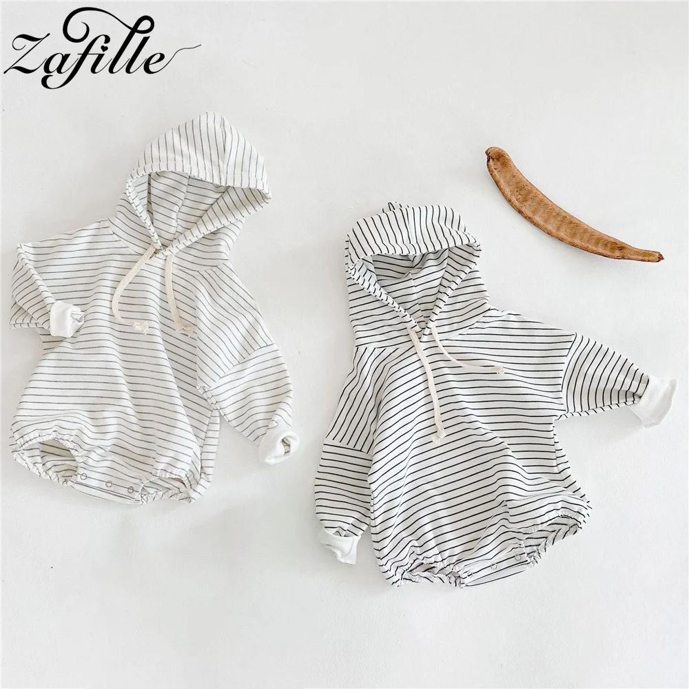 

ZAFILLE Striped Bodysuit For Newborns Boys Clothing Spring Baby Hooded Clothes Korean Style Infant Outfits Toddler Girls Rompers