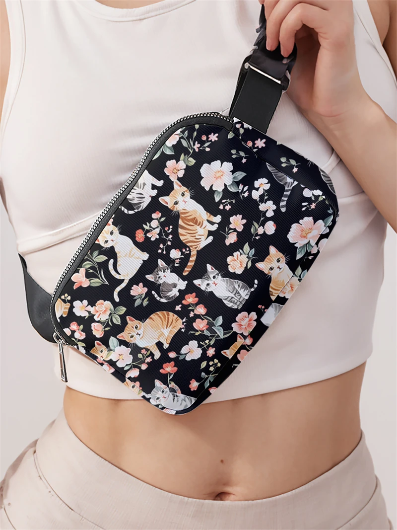 1pc，flower cat family fashionable adjustable crossbody bag, neutral sports waist bag, suitable for running