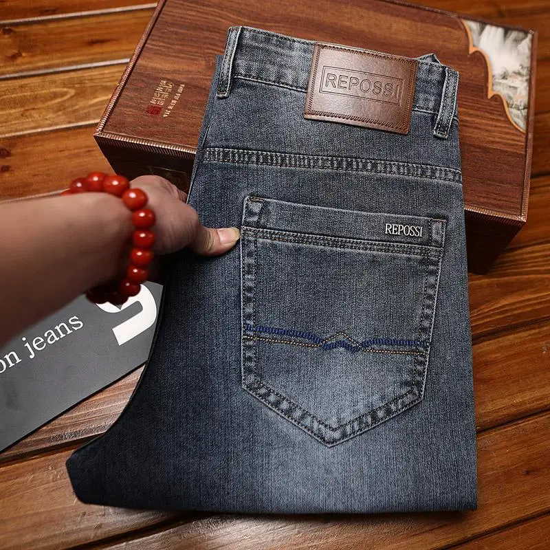 High-end Men's Jeans Trendy Fashion Versatile Slim Fit Stretch Casual Business Office Simple Long Pants 3